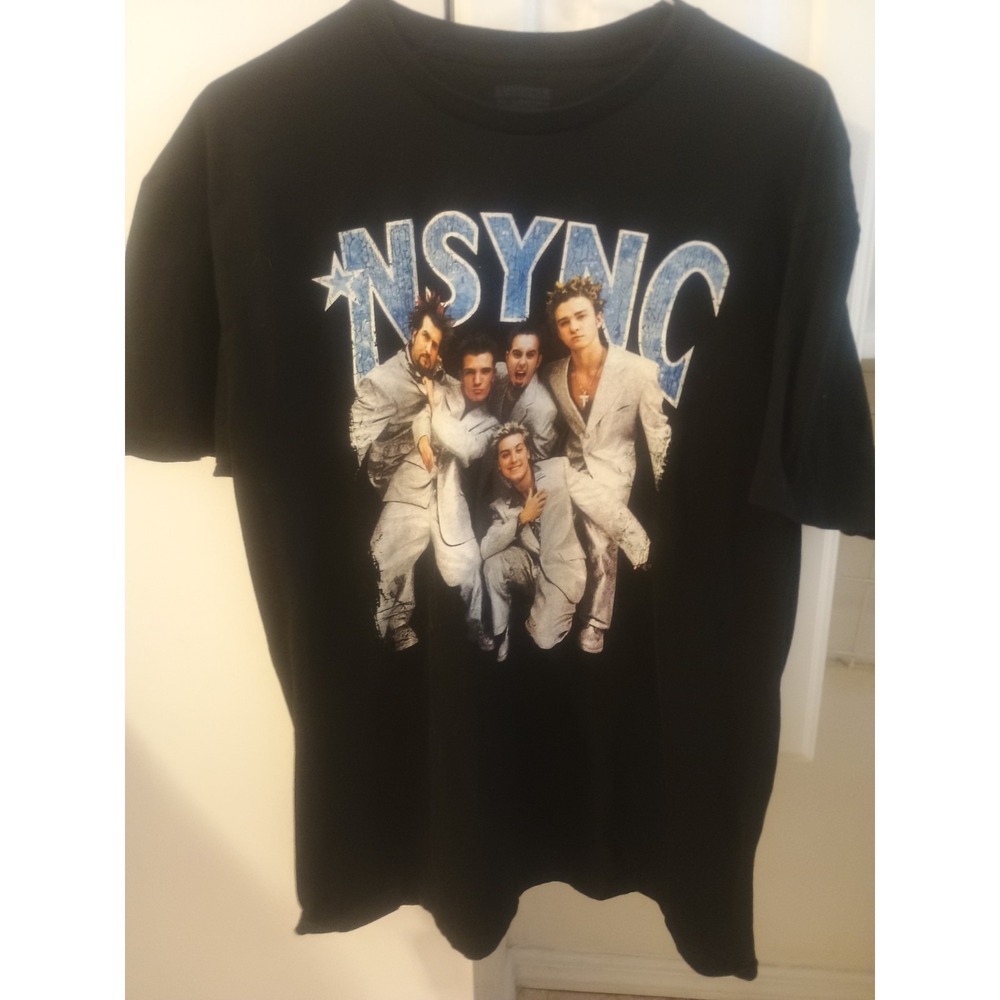 Men's Size Large Retro NSYNC Short Sleeve T Shirt Black Band Tee 90s Vintage